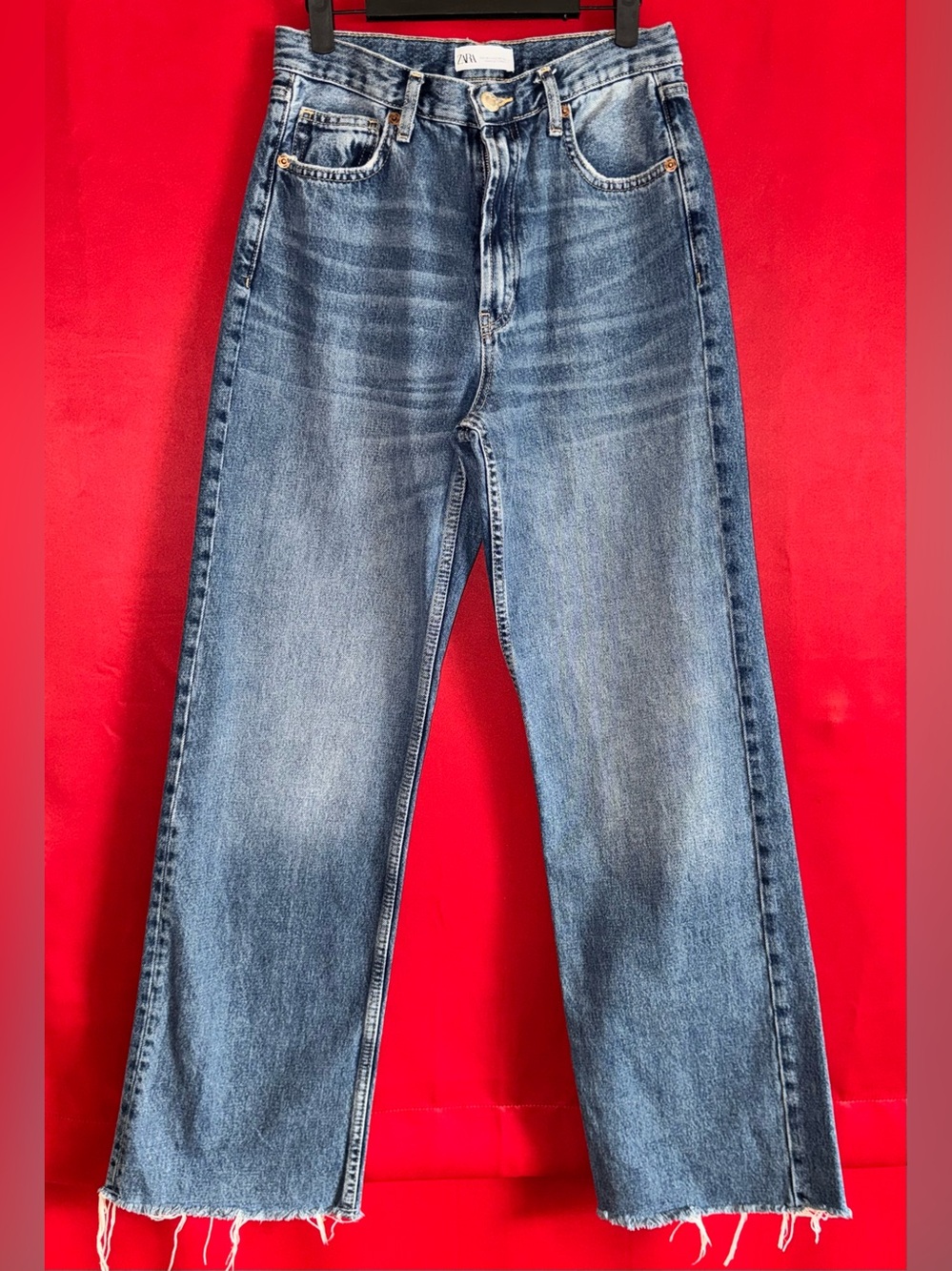 #431- ZARA HighRise Wideleg Baggy Frayed Jeans Sz.6